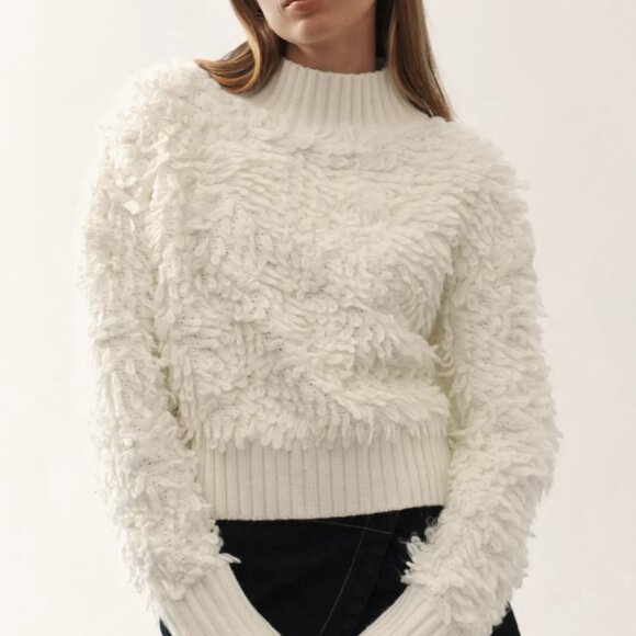 052 Callahan Mock-Neck Loop-Stitch Sweater in Ivory NWT Size Medium